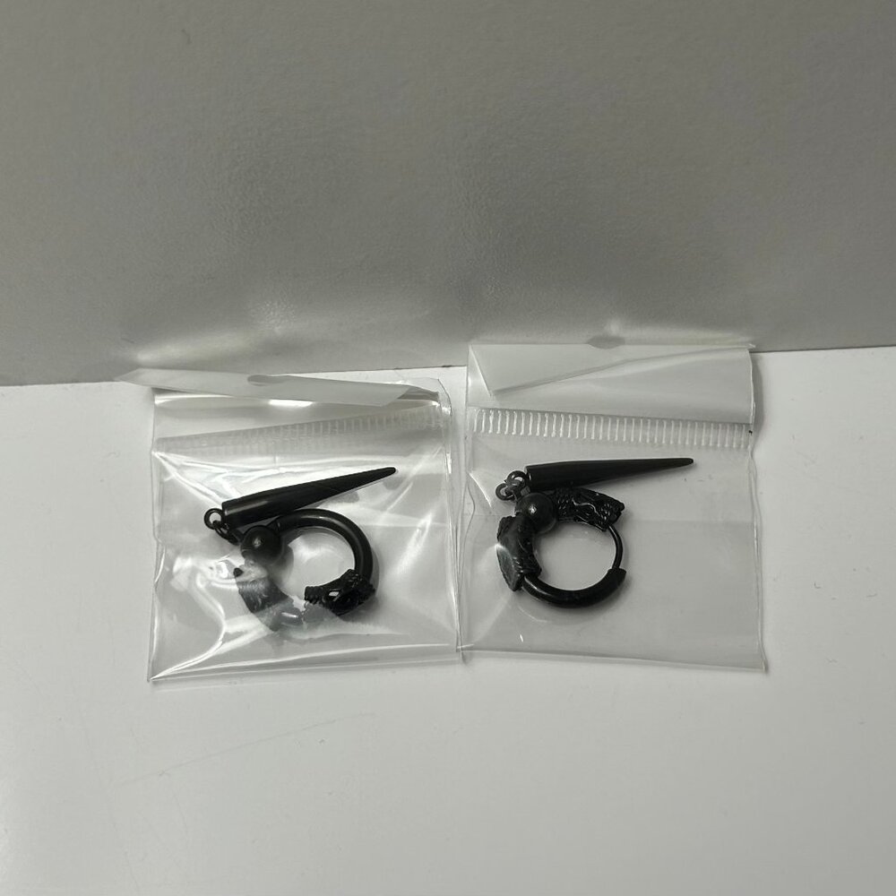 Gothic Punk Black Stainless Steel Spike Earrings